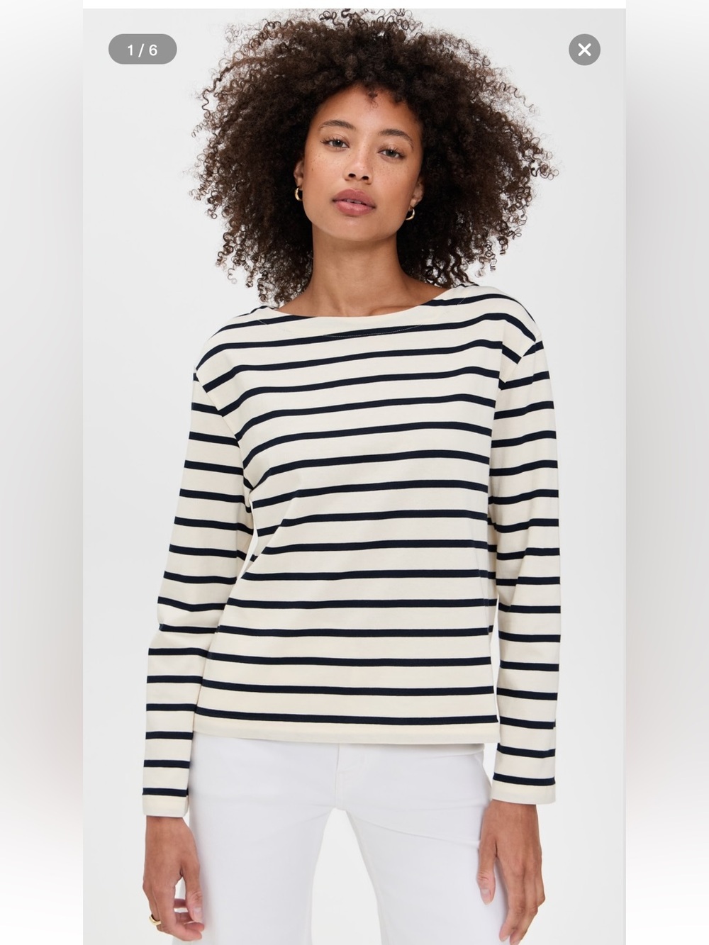 JENNI KAYNE CLAUDE IVORY NAVY LONG SLEEVE BOAT NECK T-SHIRT SIZE SMALL